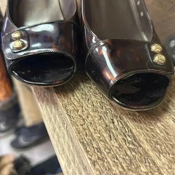 Stuart Weitzman tortoiseshell Marble Heels Open Toe Pumps size 5 wide - Picture 3 of 8